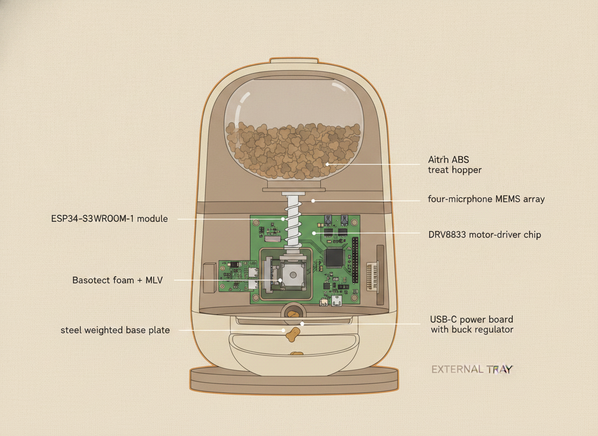 Cutaway view of the product with labeled internal components