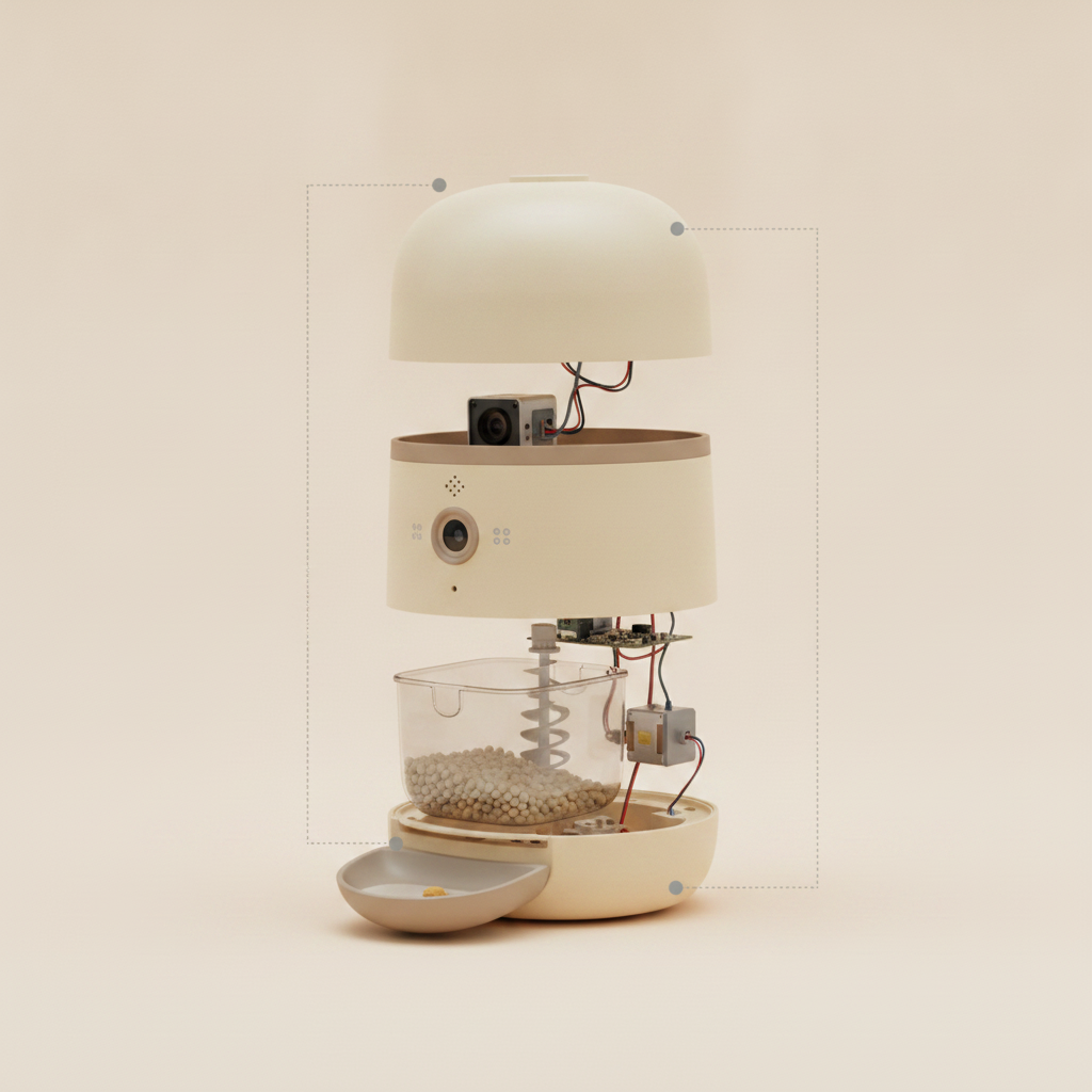 Exploded-view render — every component separated